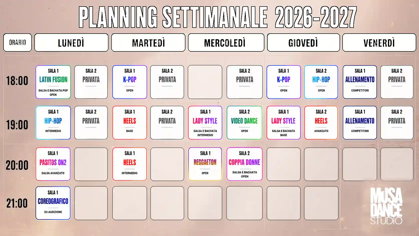 Planning settimanale Musa Dance Studio